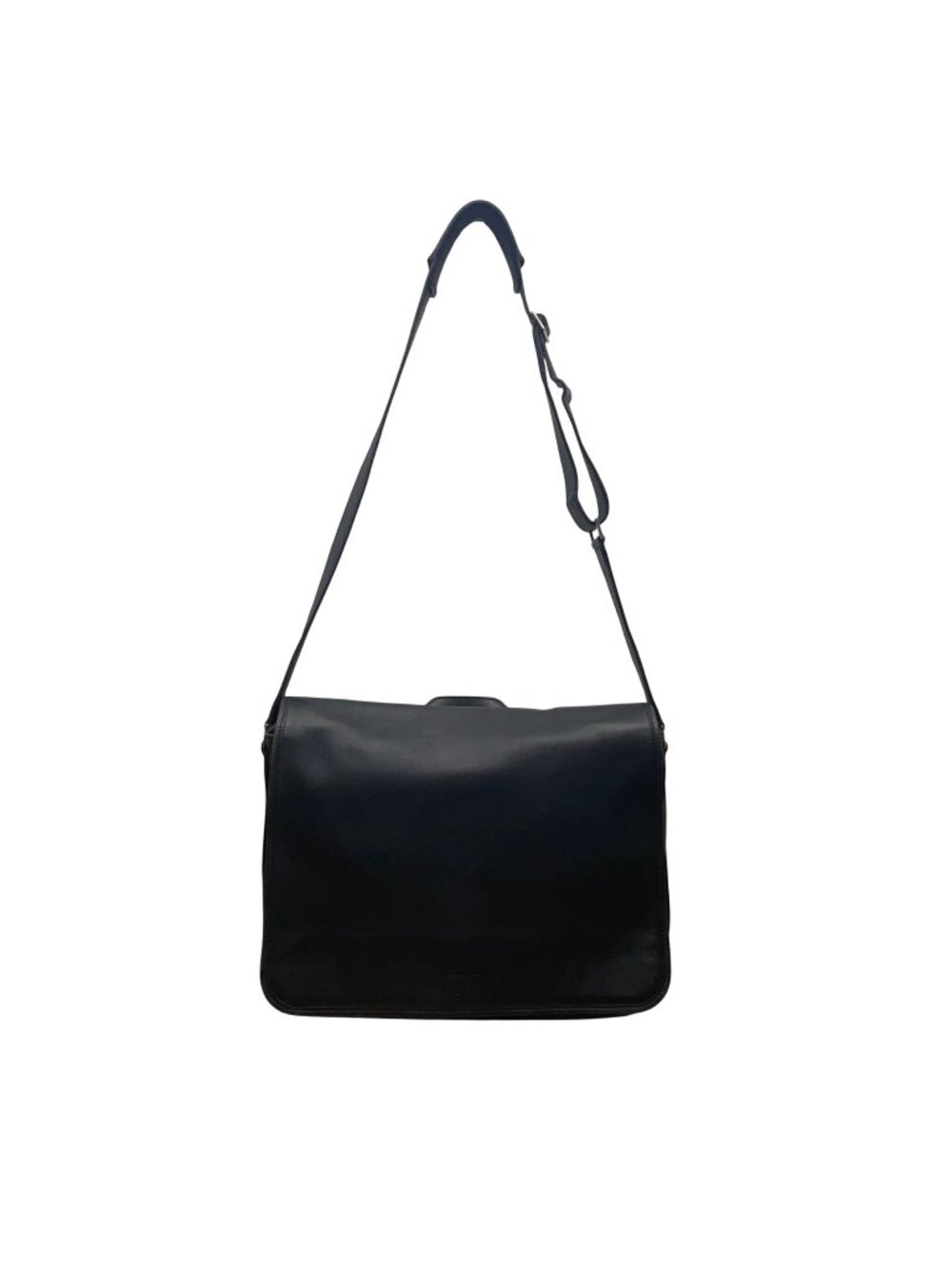 Cole Haan Unisex Black Leather Adjustable Strap Spacious Flap Messenger Bag